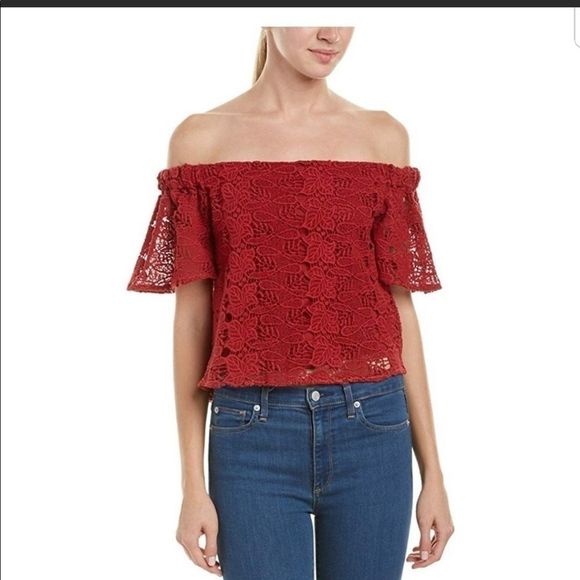 Walter Baker Elliott Off Shoulder Lace Maroon Top - Picture 5 of 6